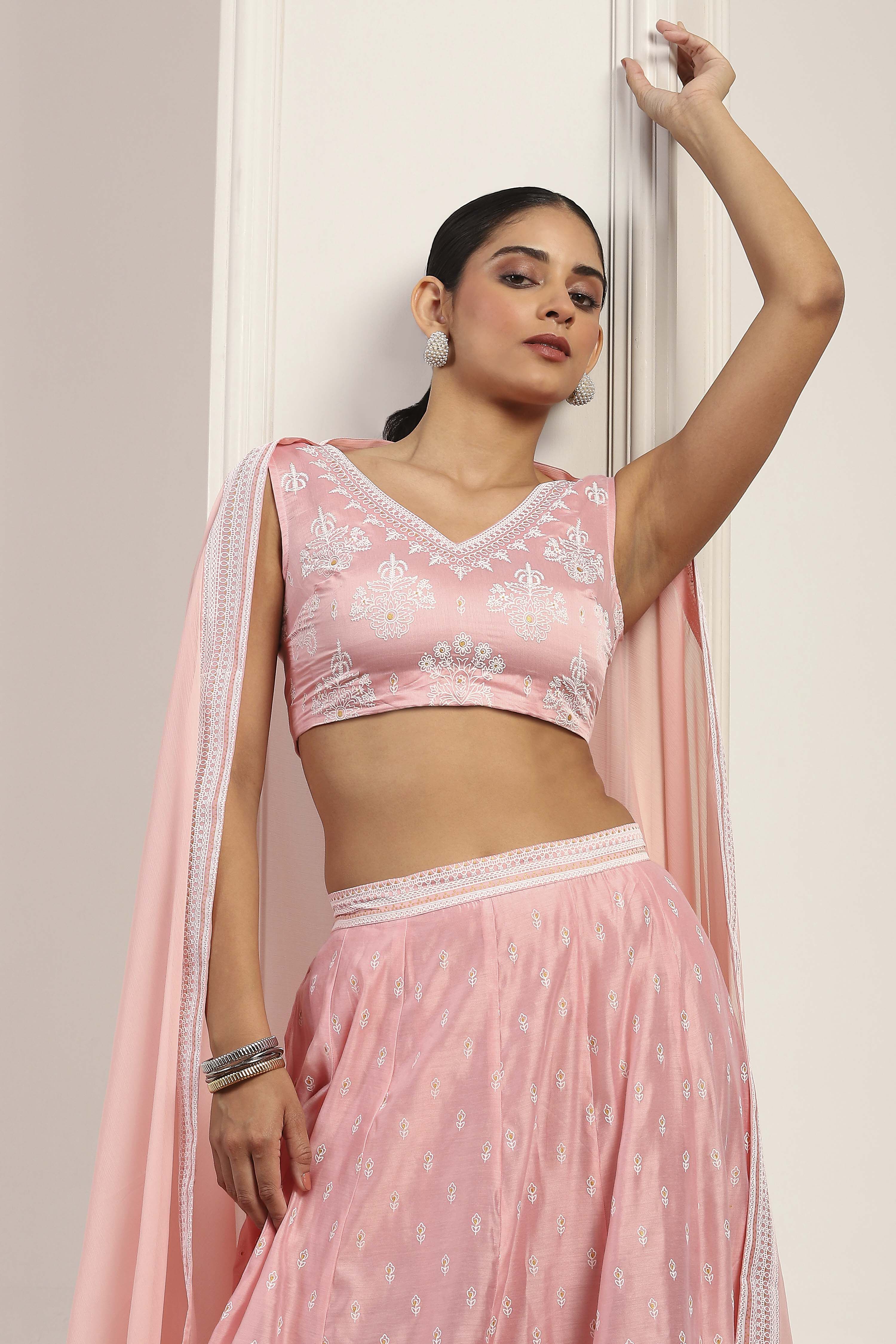 Pink Polyester Kalidar Lehenga Set image number 7
