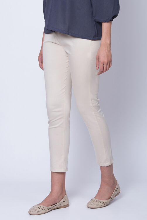Off White Poly Cotton Slim Pants image number 2