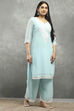 Sky Blue Polyester Straight Kurta Pants Set image number 5