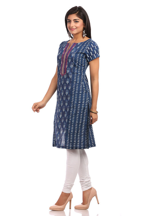 Indigo Straight Cotton Kurta image number 3