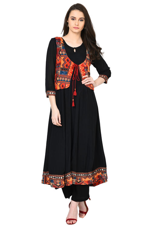 Black Kalidar Rayon Kurta image number 0
