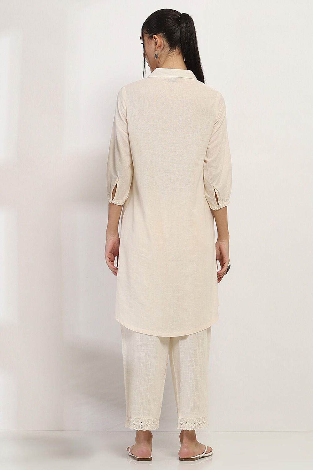 Ivory Cotton Blend Straight Kurta image number 3