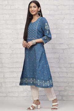 Indigo LIVA A Line Kurta image number 2