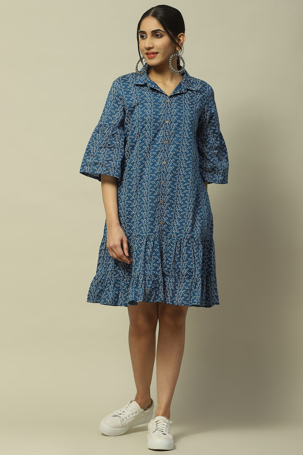 Indigo Cotton Blend Tiered Dress image number 5