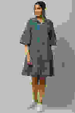 Indigo Cotton Blend Tiered Dress image number 5