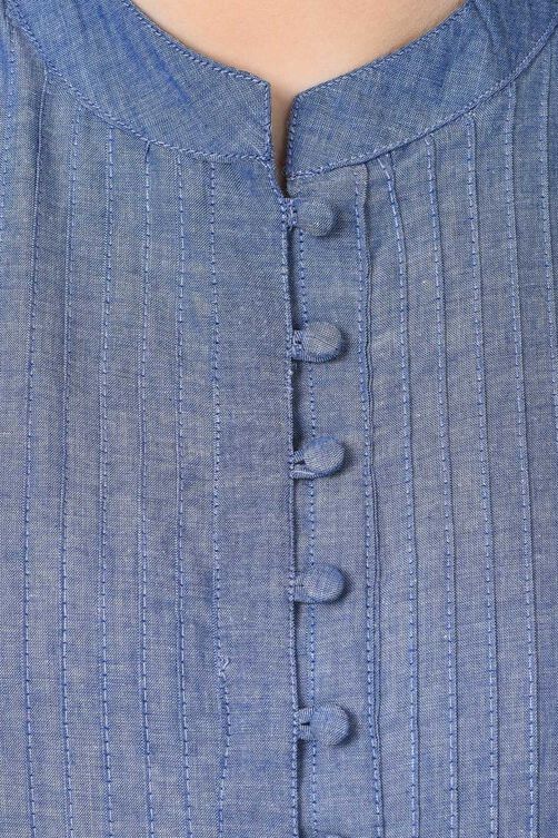 Blue Straight Chambray Kurta image number 5