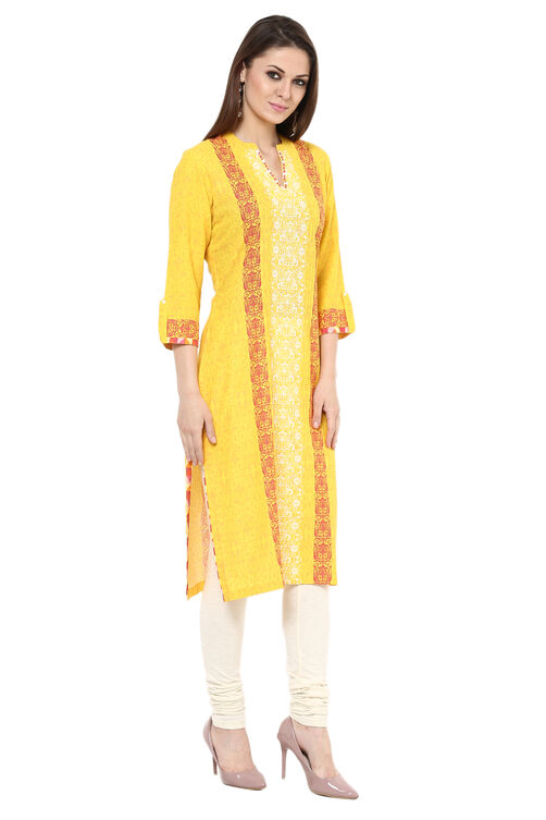 Yellow Straight Rayon Kurta image number 2