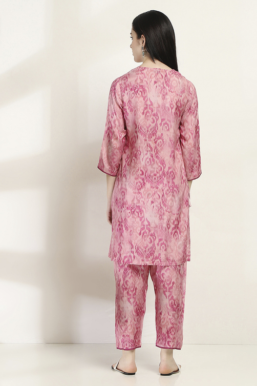 Pink Printed Straight Co-ord Set image number 4