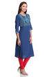 Dark Blue Straight Cotton Kurta image number 2