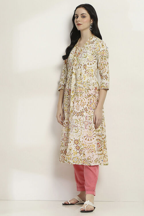 Yellow Cotton Kalidar Kurta image number 5