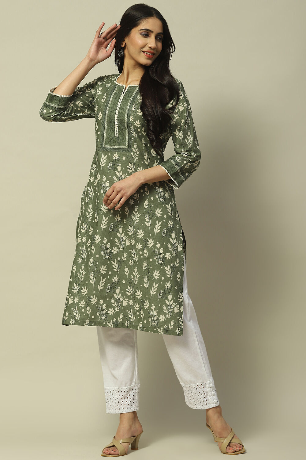 Blue Cambric Printed Straight Kurta image number 0