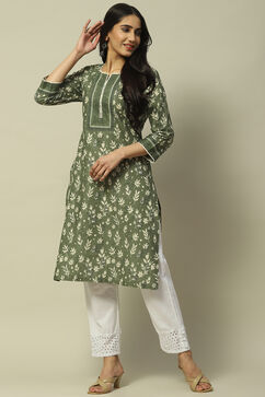 Green Cambric Staight Kurta image number 0