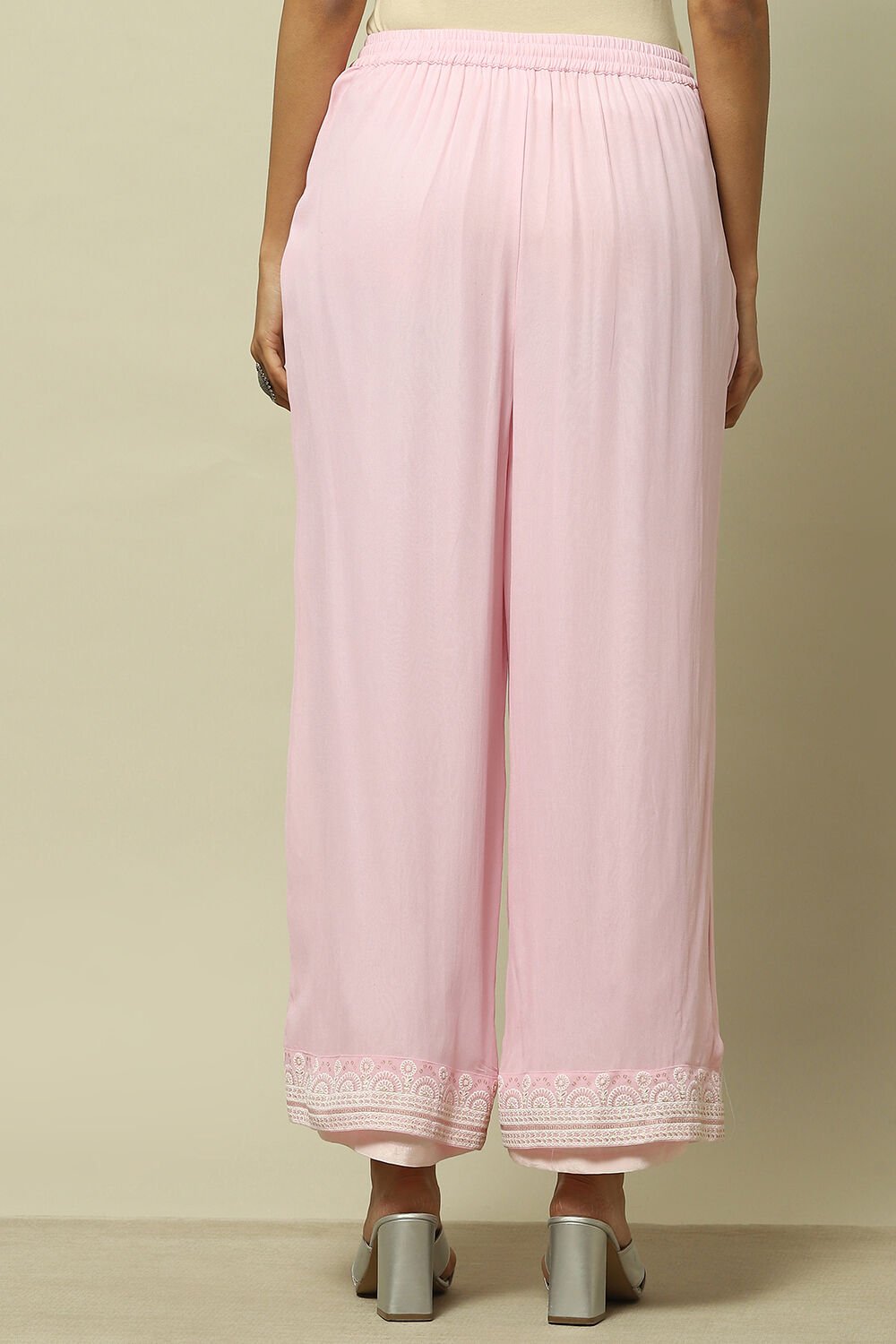 Blue Poly Georgette Solid Straight Fit Palazzo image number 4