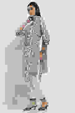 White and Black Printed Straight Suit Set image number 3