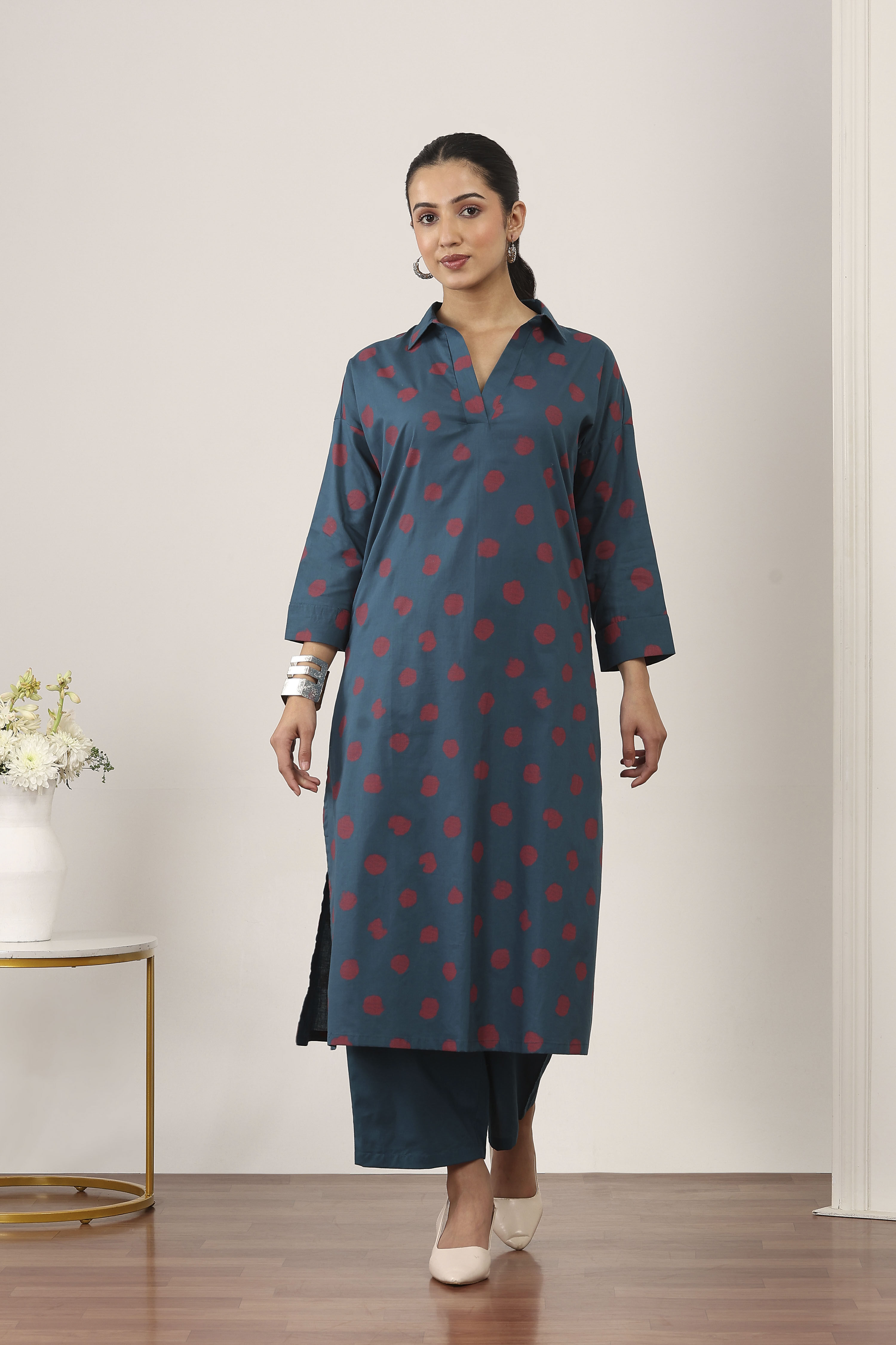 Green Cotton Kurta Pants Set image number 6