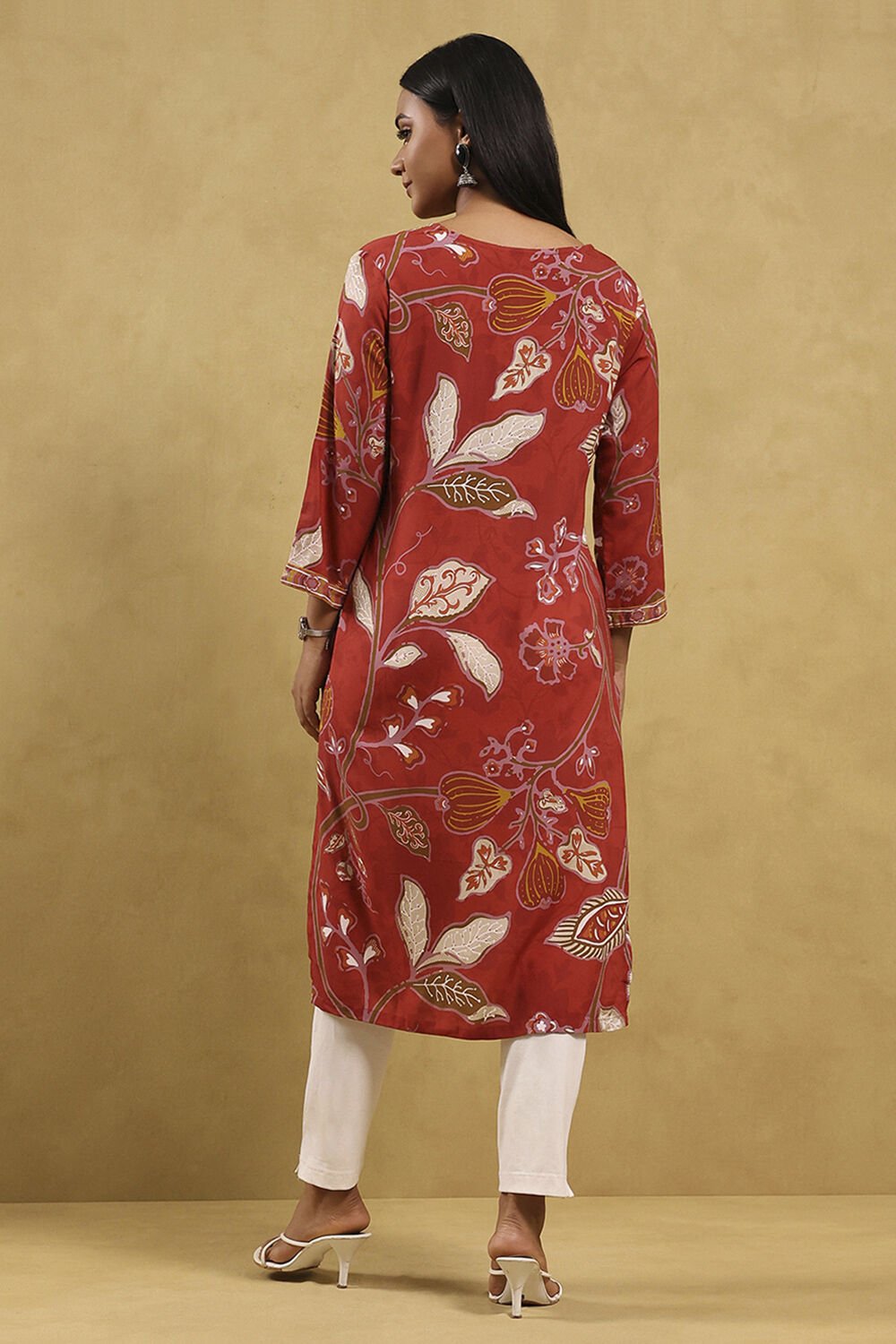 Red Viscose Rayon Printed Straight Kurta image number 3