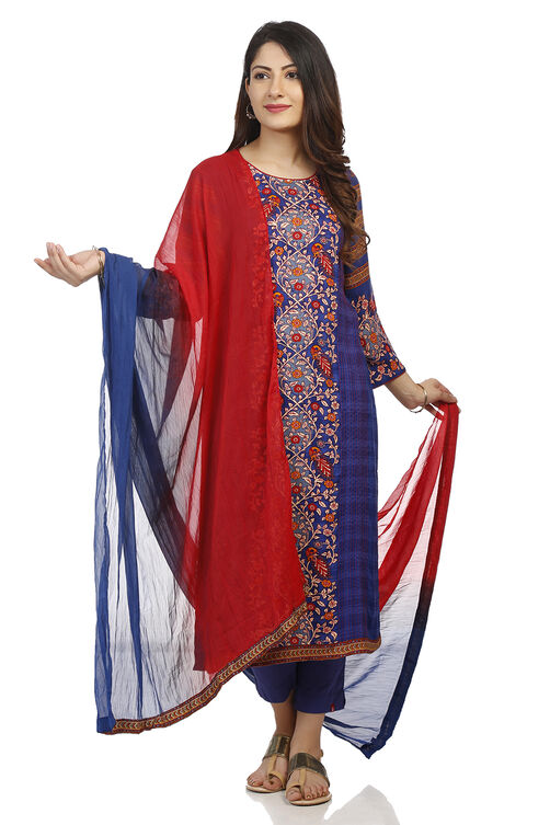 Blue & Maroon Poly Cotton Stoles image number 1