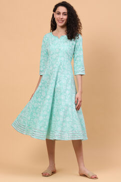 Mint Green Cotton Kalidar Kurta Dress image number 0