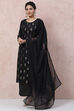 Black Viscose Rayon Straight Suit Set image number 4