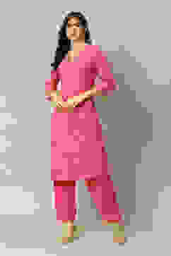 Pink LIVA Straight Printed Kurta Palazzo Suit Set image number 0