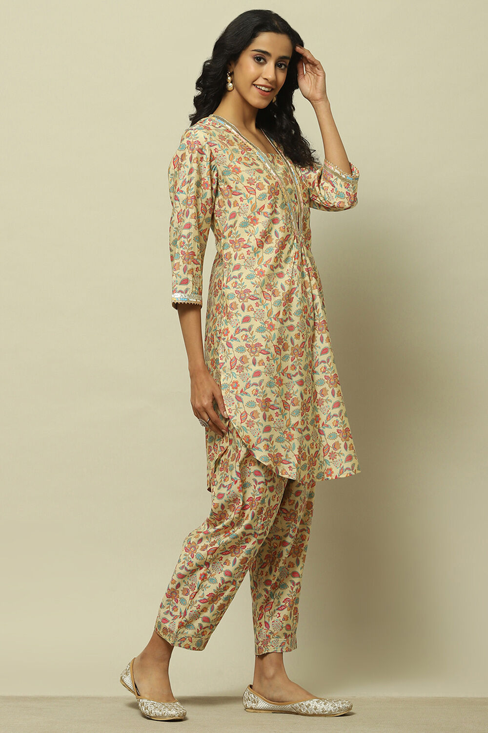 Ecru Viscose Blend Floral Printed Straight Co-ord Set image number 5