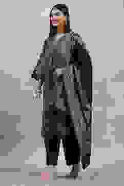 Black Polyester Yarndyed Straight Suit Set image number 3