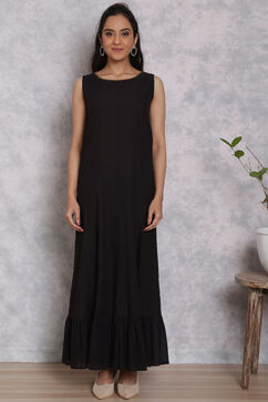 Black Cotton Front Open Dress image number 1