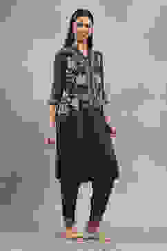 Black Viscose Blend Printed Straight Kurta Pants Set image number 4