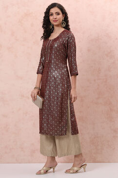 Maroon LIVA Straight Kurta image number 5