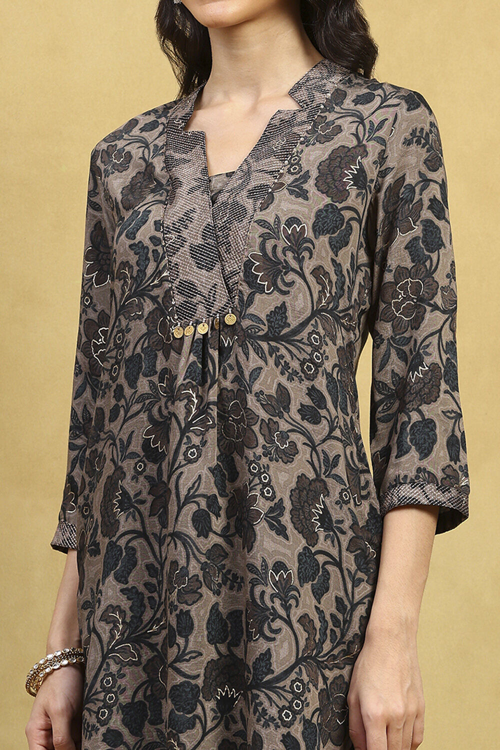 Blue Viscose Blend Printed Gathered Kurta Pants Set image number 1