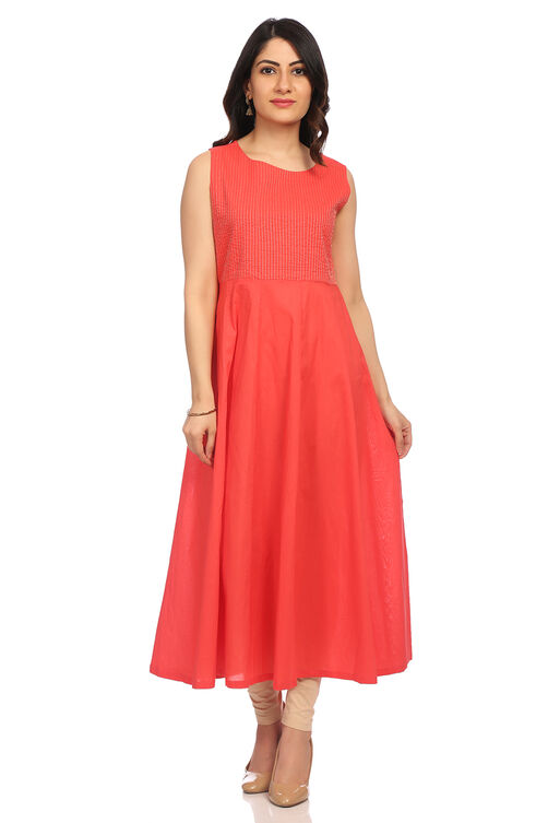 Coral Kalidar Poly Cotton Kurta image number 4