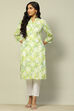 White and Blue Cotton Floral Printed Straight Kurta image number 0