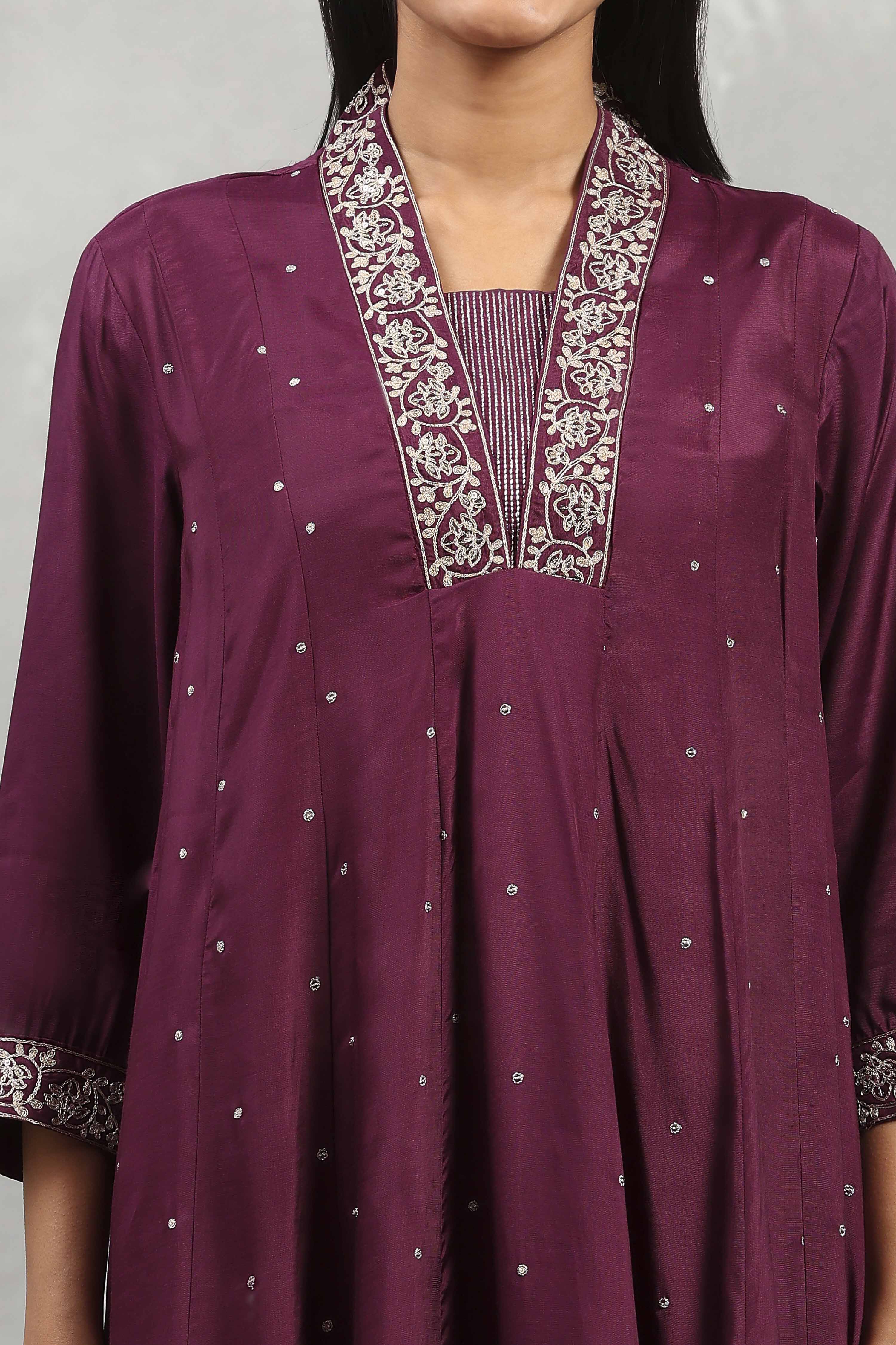 Purple Viscose Rayon Embroidered Kalidar Suit Set image number 1