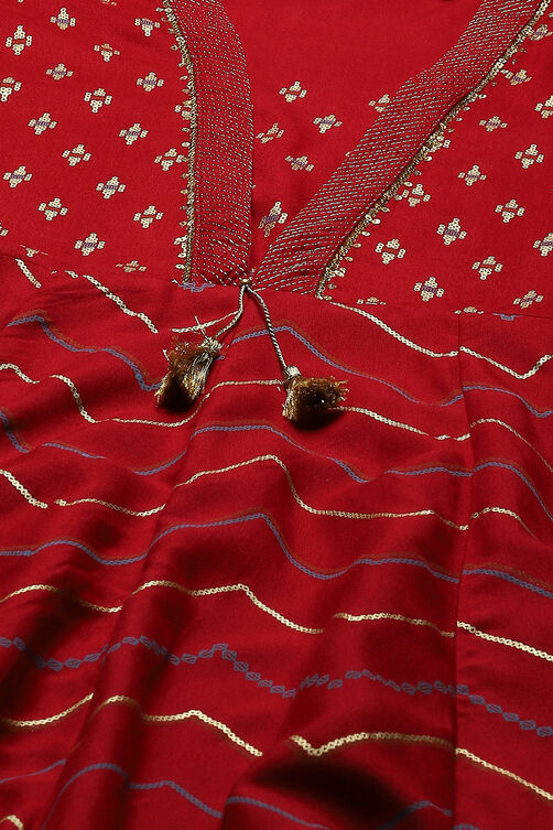Red LIVA Tiered Printed Dress image number 1