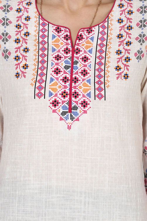 White Straight Cotton Kurta image number 4