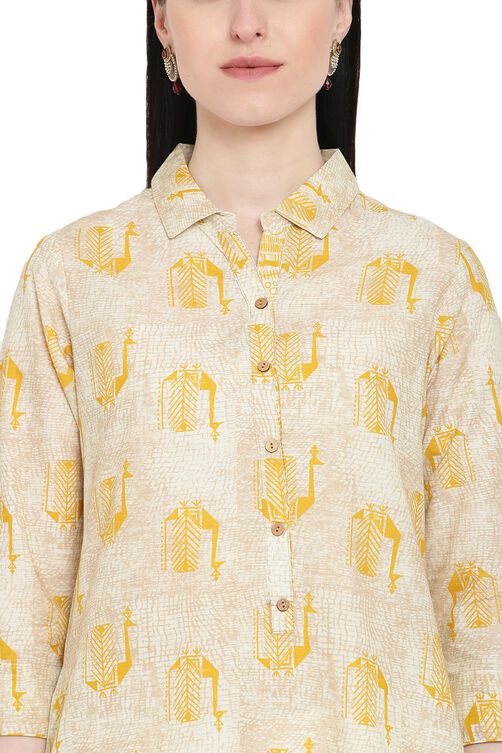 Beige Cotton Straight Kurta image number 1