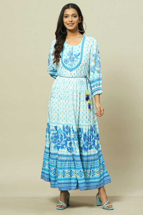 Blue LIVA Tiered Dress image number 5