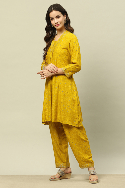 Blue Printed Straight Co-ord Set image number 3