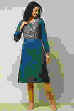 Teal Blue Acrylic Solid Kurta image number 0