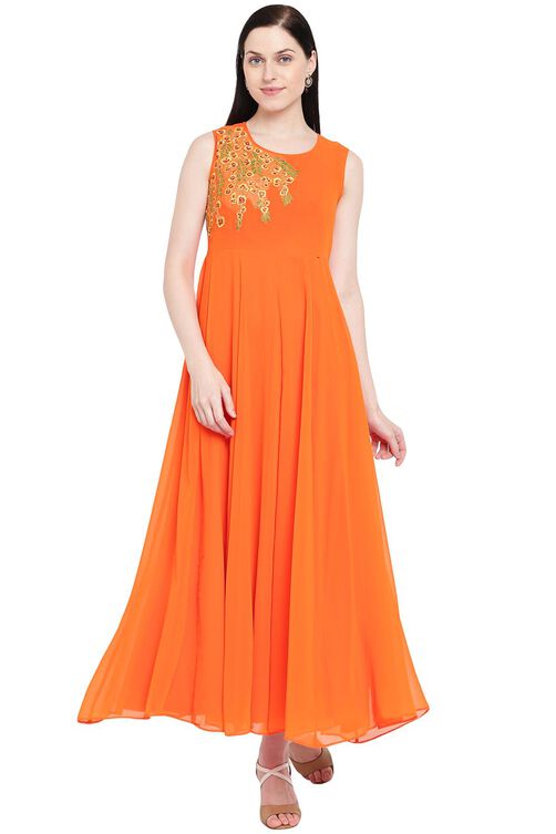 Maroon Art Silk Kurta Gown image number 0