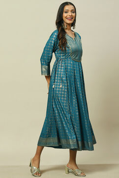 Teal Blue LIVA Kalidar Dress image number 3