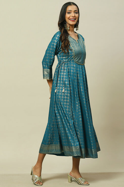 Teal Blue Viscose Kalidar Dress image number 3