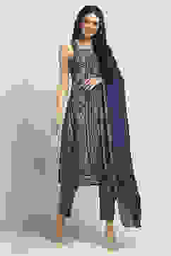 Indigo Cotton Printed Staright Suit Set image number 5