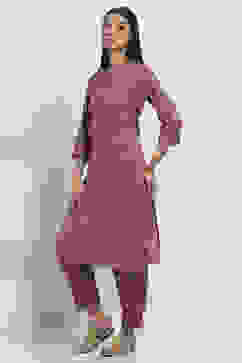 Maroon Printed Straight Kurta Set image number 3