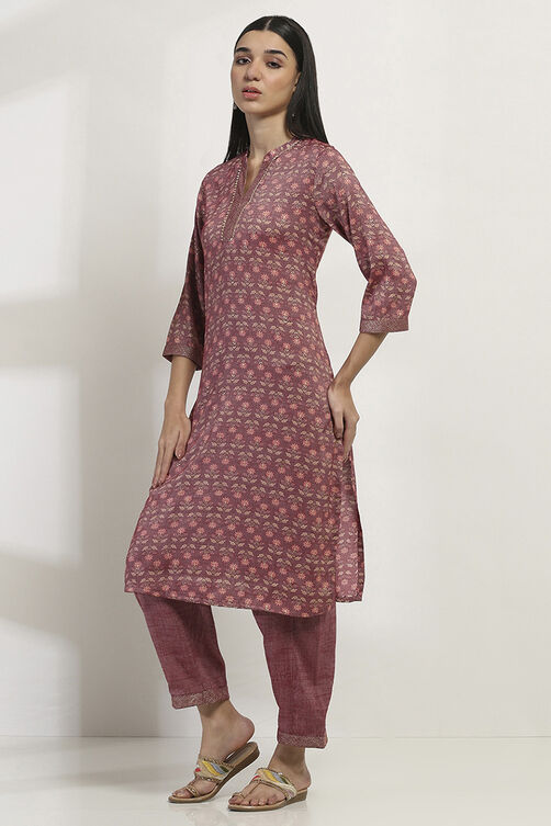 Maroon Viscose Straight SET image number 3