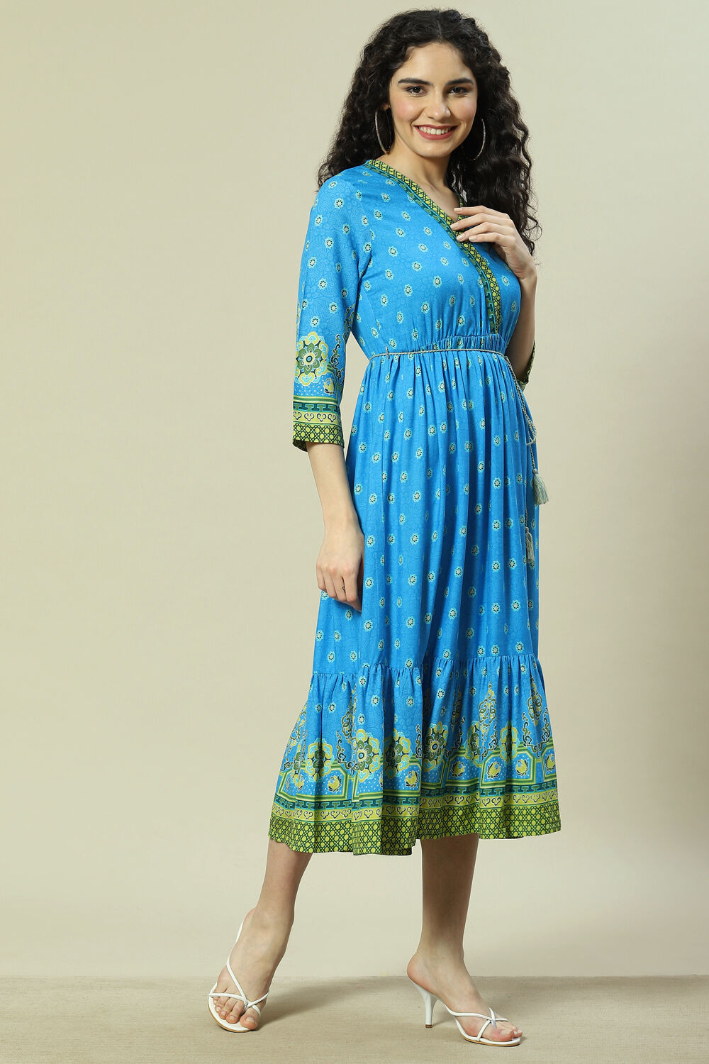 Blue LIVA Tiered Dress image number 3