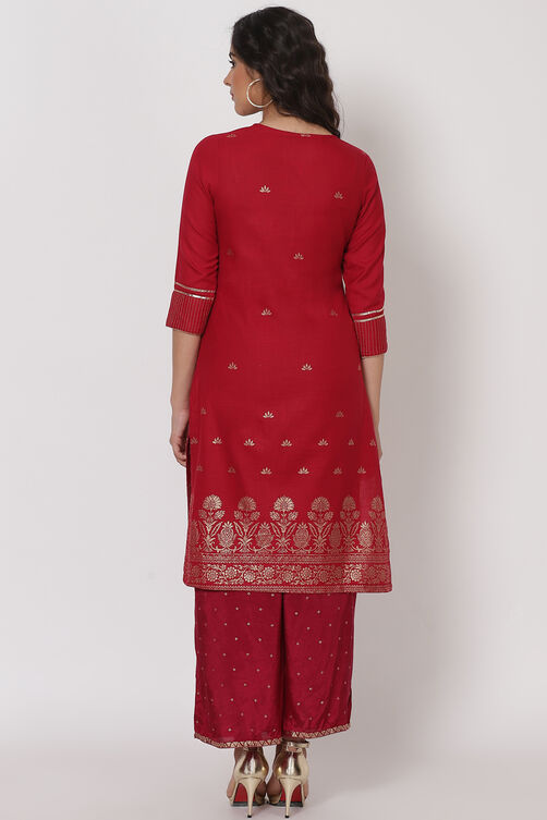 Maroon Polyster Matka Kurta image number 4