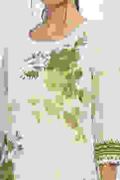 Off-White and Green Cotton Straight Kurta image number 1