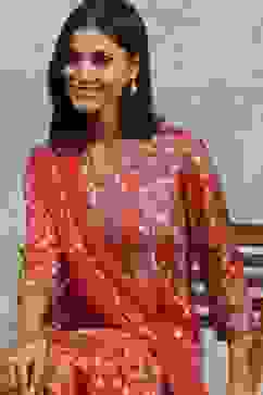 Red Viscose Rayon Printed Kalidar Suit Set image number 6