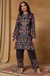 Black Floral Printed Straight Kurta Set image number 7
